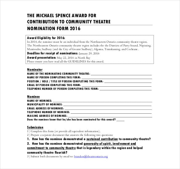michael spence award nomination form