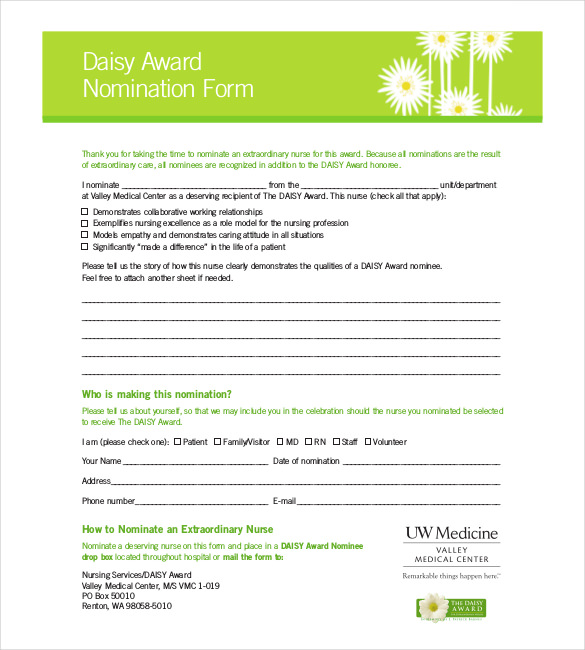 daisy award nomination form