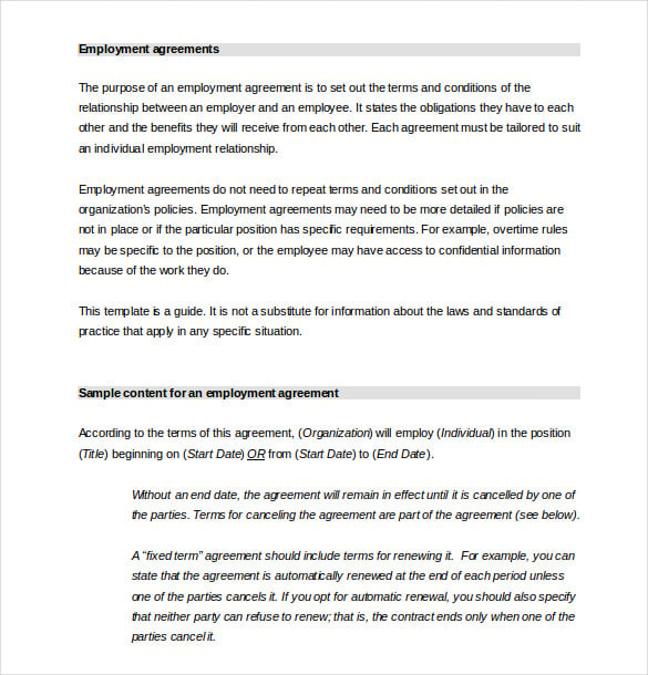 employement hr agreement template
