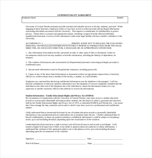 hr confedential agreement template