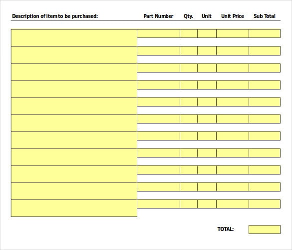 food purchase order excel template download