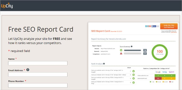 upcity free seo report card tool