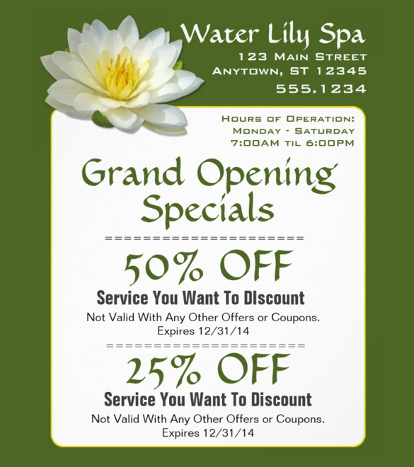 spa coupon flyer template easy download