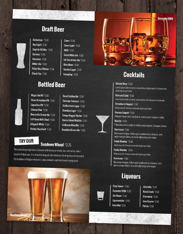 Free Printable Drink Menu Template