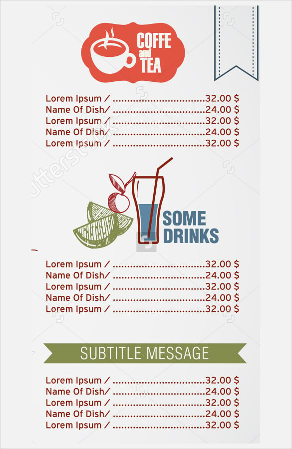 sample drink menu template