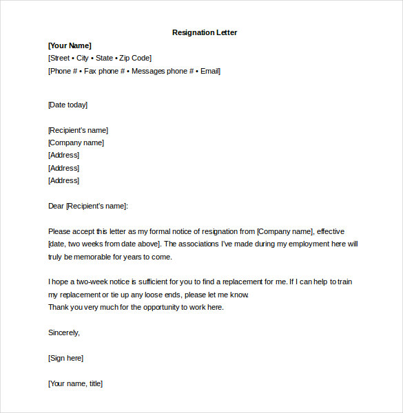 resignation letter template