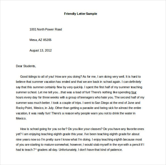 friendly letter template