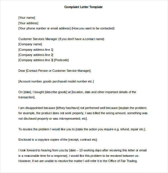 complaint letter template