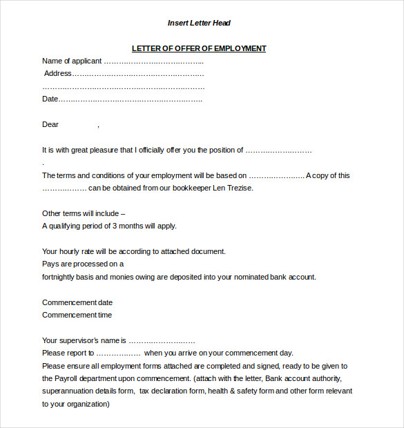 employment letter template