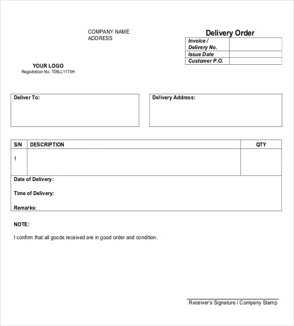 goods delivery order pdf template download