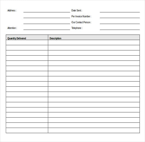 simple document for delivery order note