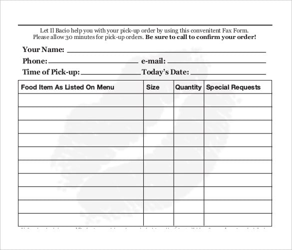 food order delivery form pdf template