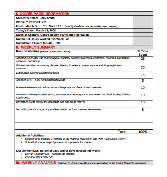 Weekly Activity Report Template - 28+ Free Word, Excel Weekly Activity Report Template - 28+ Free Word, Excel