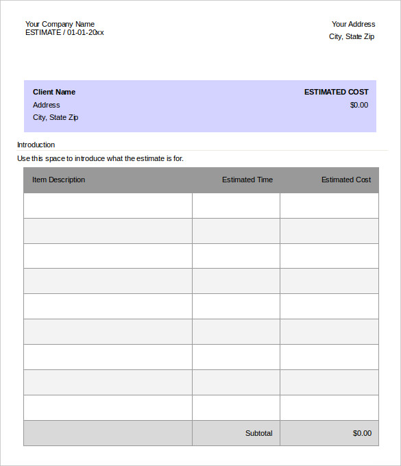 26+ Blank Estimate Templates - PDF, DOC, Excel, ODT