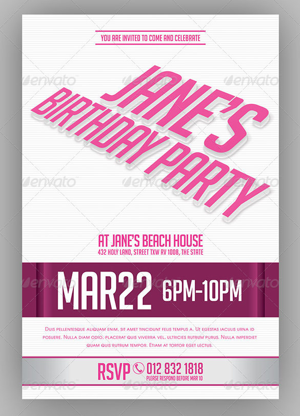 birthday bachelorette party invitation template in psd