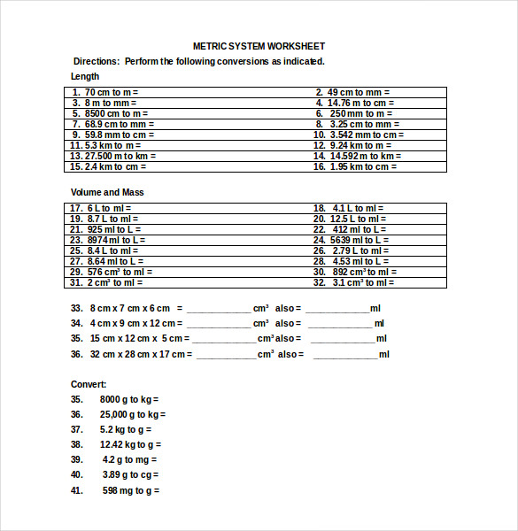 15+ Word Metric Conversion Chart Templates Free Download Free