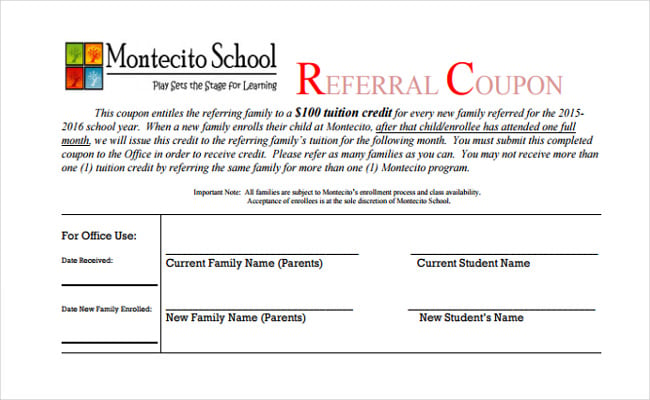 referral coupon template for schools