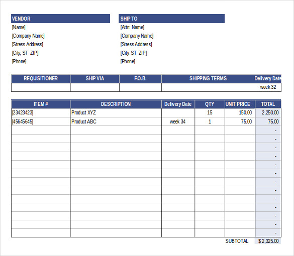 excel purchase order template