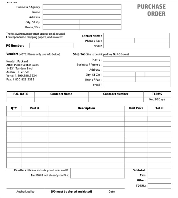 Purchase Order Template Free Templates