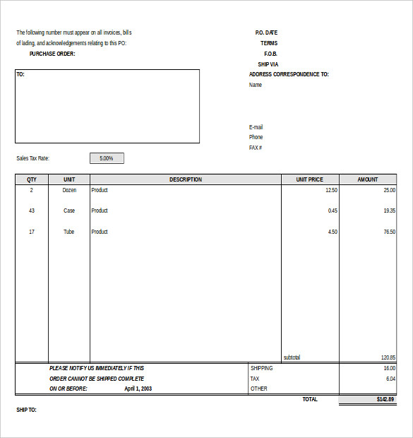 Purchase Order Template - Free Templates