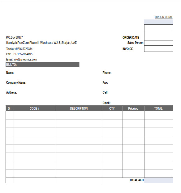 order form template excel