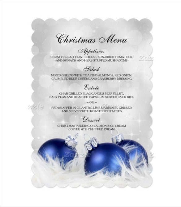 sample elegant blue and silver christmas menu template