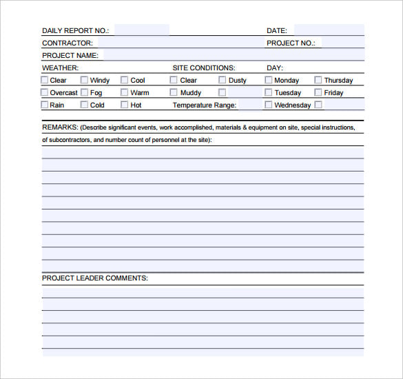 contractors daily report interactive template pdf format