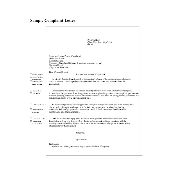 complaint business letter format