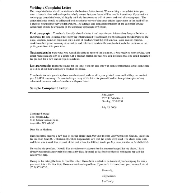 Letter Of Complaint Template 10 Free Word Pdf Documents Download