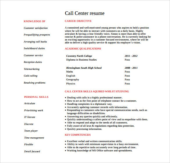 sample student bpo resume template pdf printable