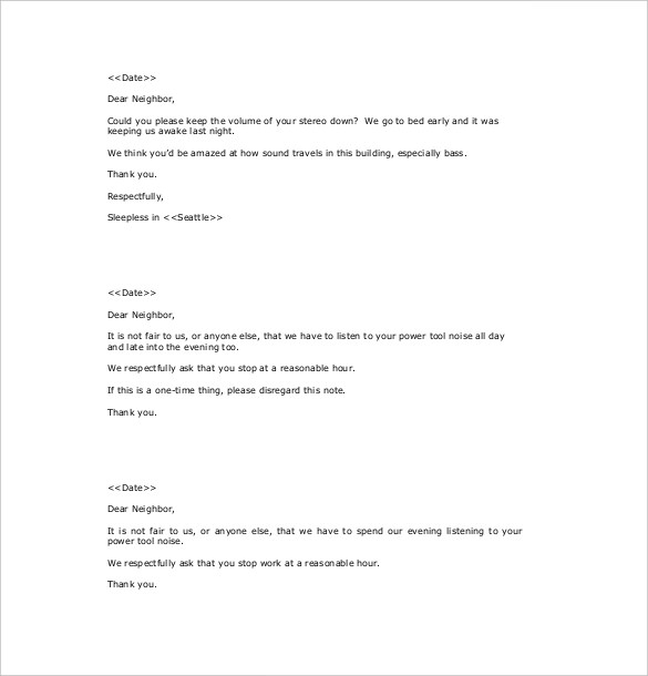 Noise Complaint Letter Template 12 Word PDF Documents Download