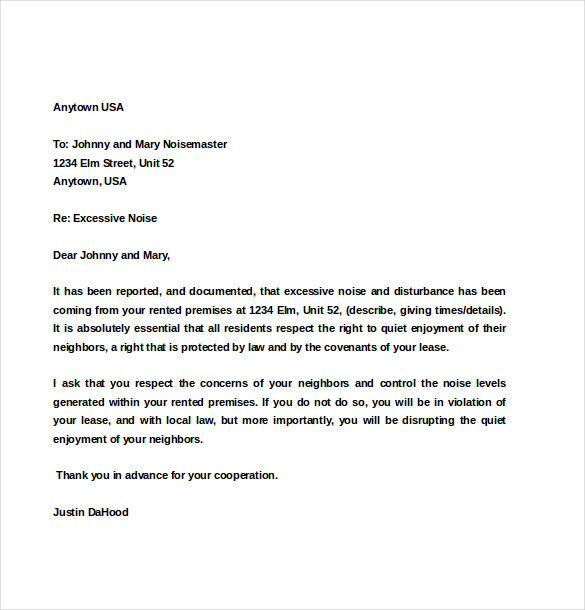 Noise Complaint Letter Template Word PDF Documents Download