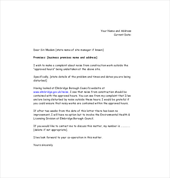 Noise Complaint Letter Templates 11 Free Word Excel PDF Formats 