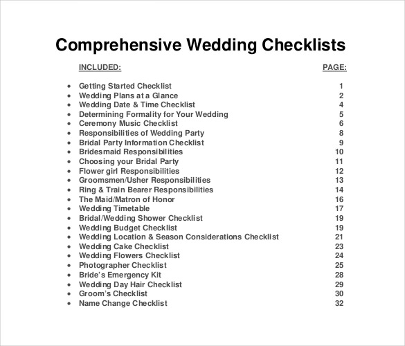 Free Wedding List Template