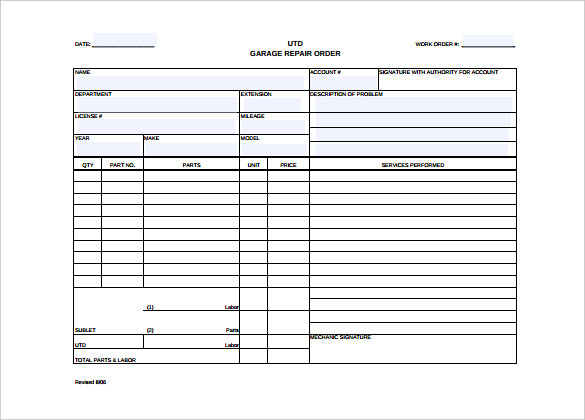 Free Printable Automotive Work Order Template