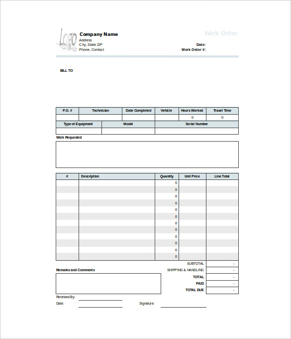 basic work order template free editable download