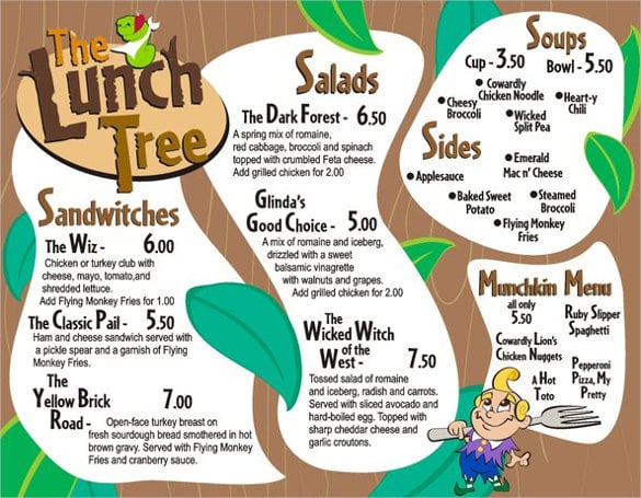 example lunch menu template download