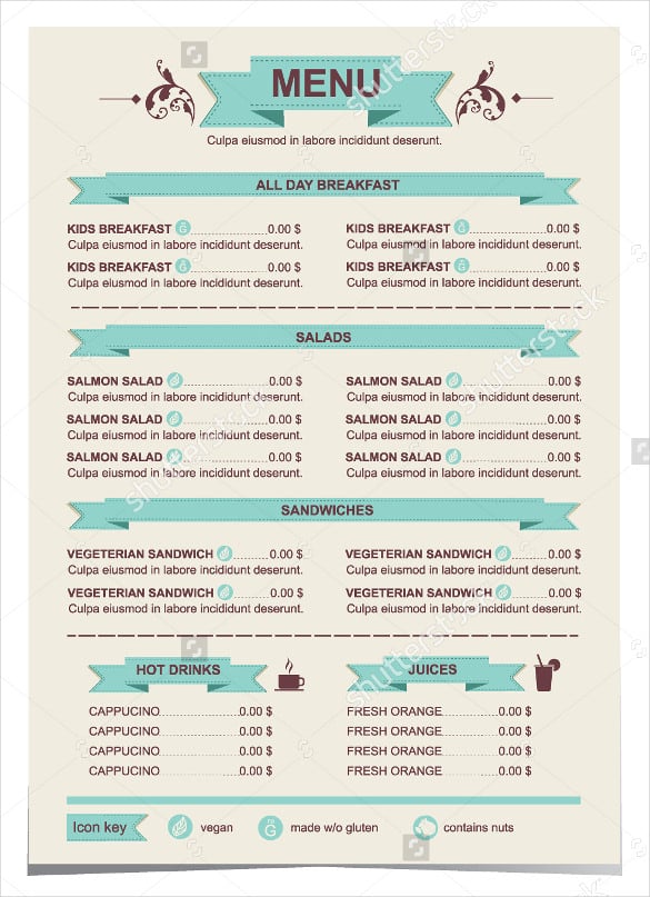 example lunch menu template 1