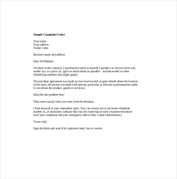 customer complaint letter pdf format download