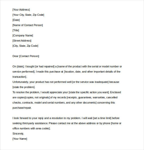 consumer complaint letter download free download