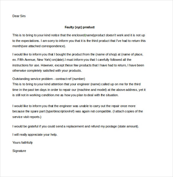 customer complaint letter poor services template