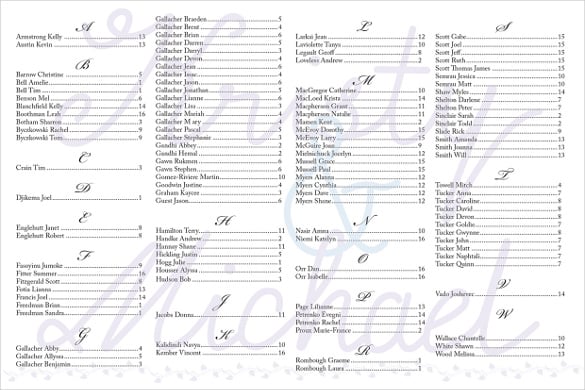 simple and clear wedding chart template download