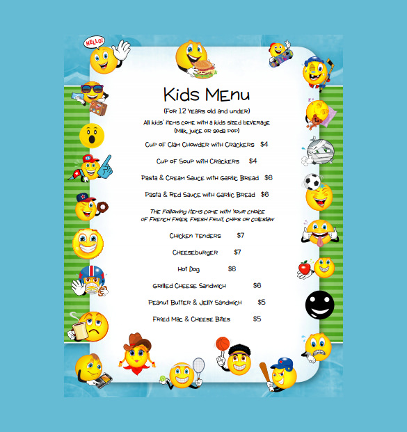 kids menu free pdf format download