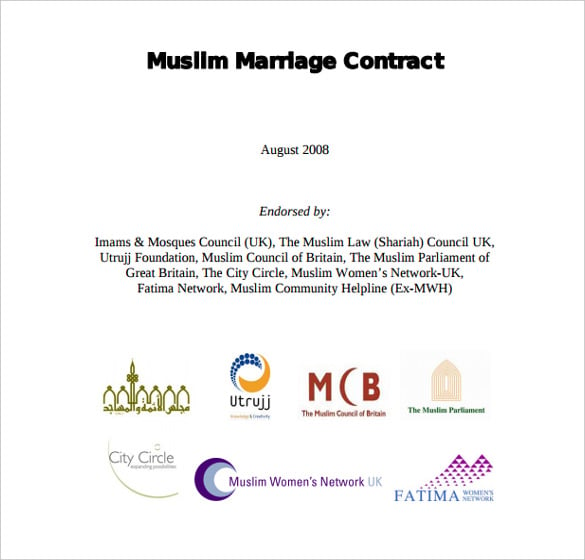 musilm wedding contract template free download