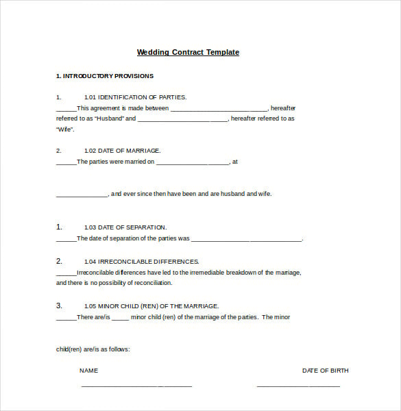 easy to print wedding contract template download