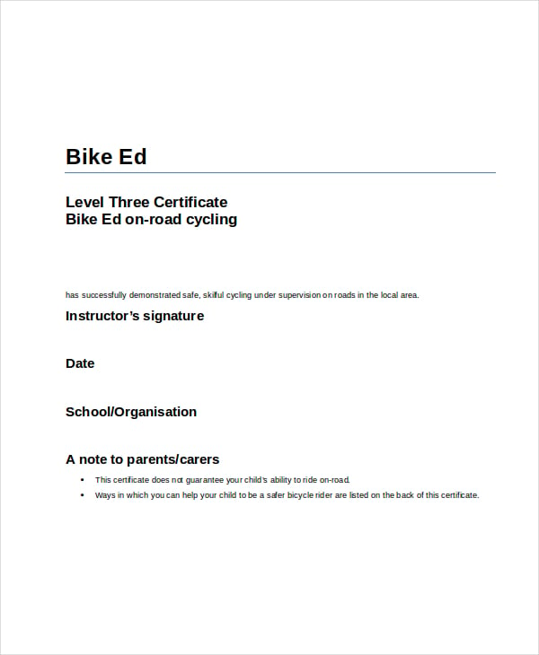 safe bike riding certificate