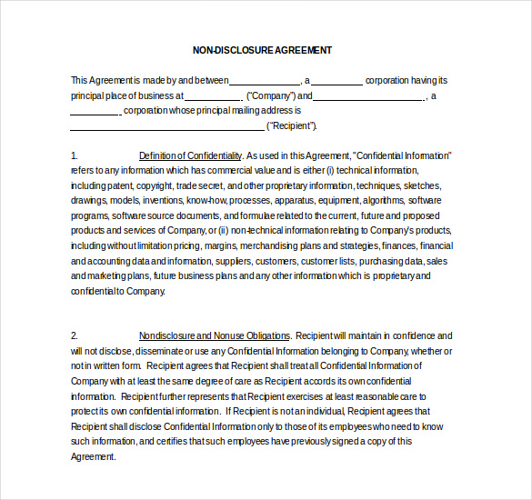 30 Word Non Disclosure Agreement Templates Free Download Free Premium Templates