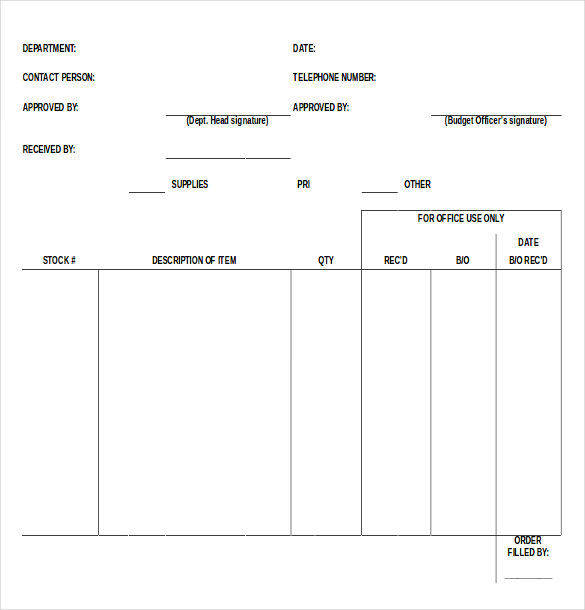 blank supply order request form