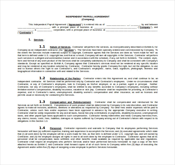 individual payroll contract free doc template