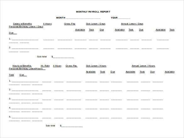 monthly payroll report word doc free template